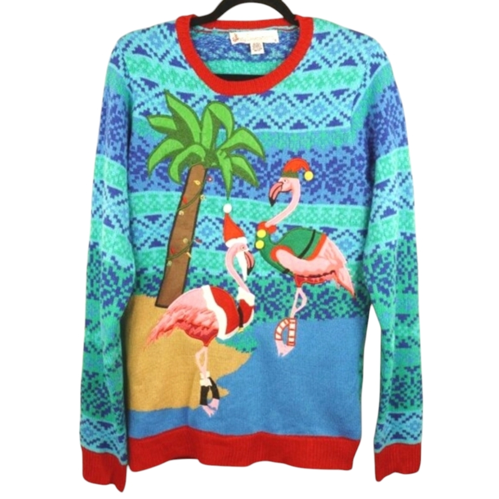 Jolly Sweaters Christmas Flamingo Ugly Crew Neck Sweater‎ Size Small